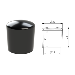 Vnější plastová krytka PVC Ø 29 x 28 mm, otvor 25 x 22 mm, černá