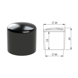 Vnější krytka PVC ø 34 x 29 mm, otvor 30 x 23 mm, černá