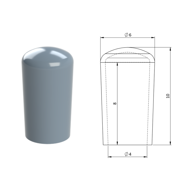 Vnější krytka PVC ø 6 x 10 mm, otvor 4 x 8 mm, šedá