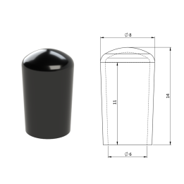 Vnější krytka PVC ø 8 x 14 mm, otvor 6 x 11 mm, černá
