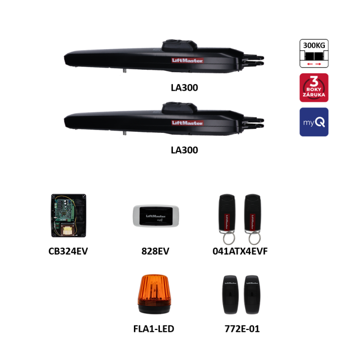 Sada LiftMaster pro dvoukřídlovou bránu do 3 m/křídlo s myQ