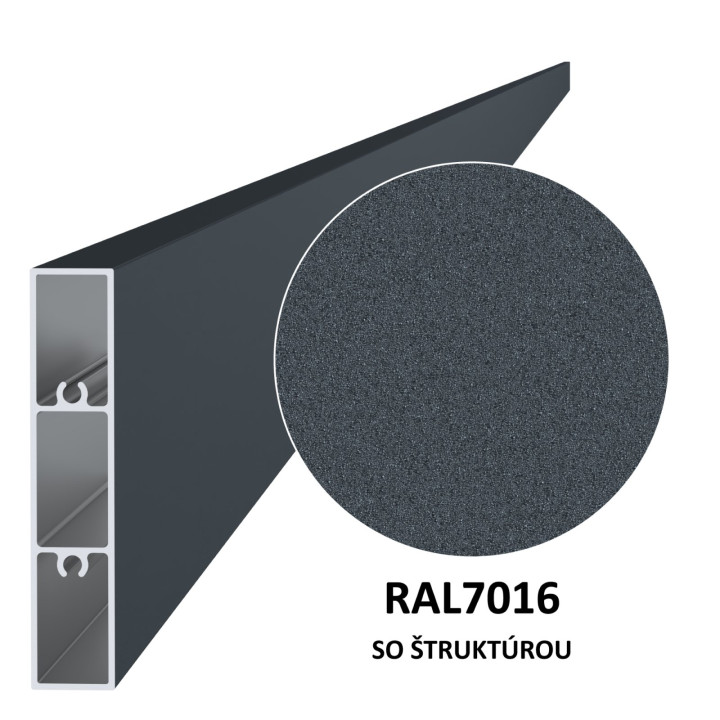 Hliníkový profil 80 x 16 x 6000 mm, struktura RAL 7016