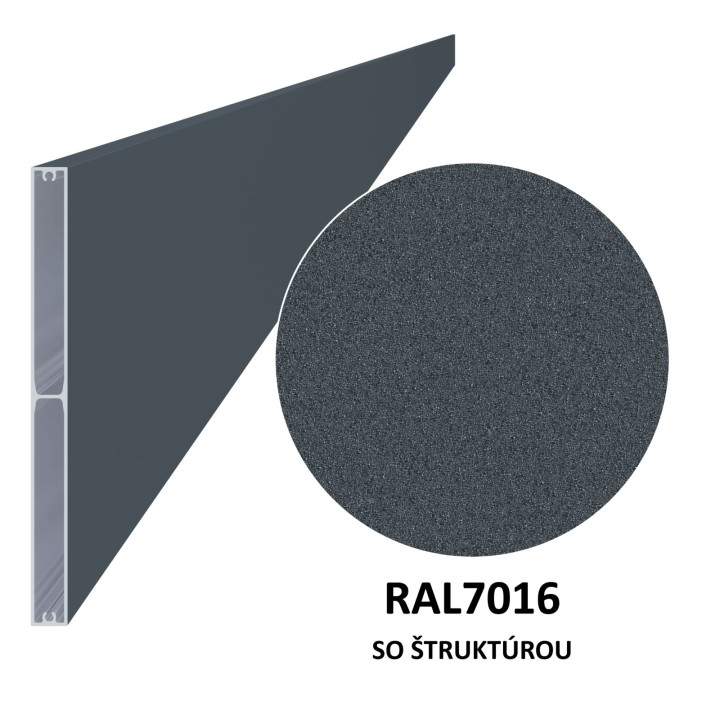 Hliníkový profil 200 x 16 x 6000 mm, struktura RAL7016