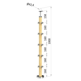 Dřevěný sloup vrchní kotvení 5řadový, rohový 90°
