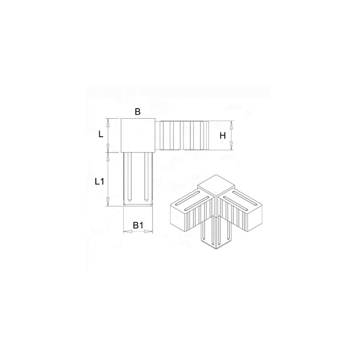 Plastová spojka - 3-nohý kus do profilu 25x25x2mm