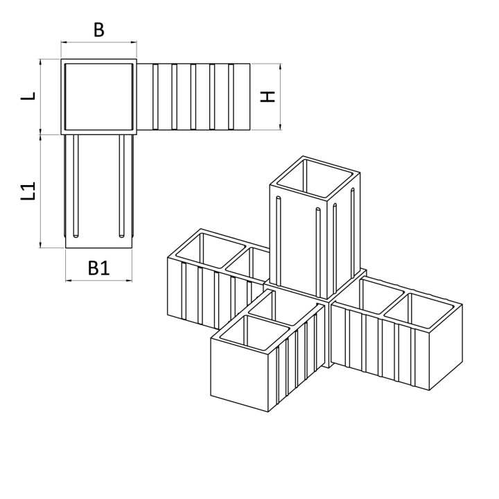 Plastová spojka - 4-nohý kus do profilu 20x20x1.5mm