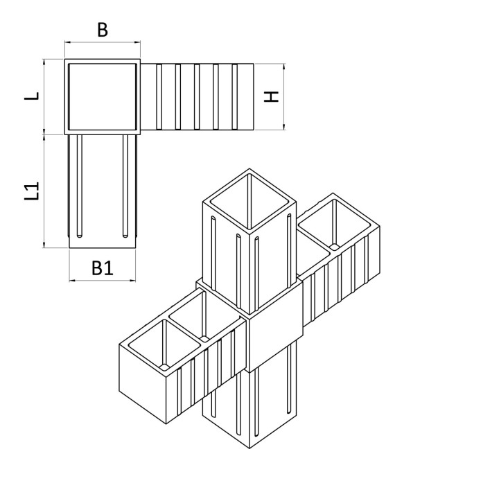 Plastová spojka - kříž do profilu 30x30x2mm