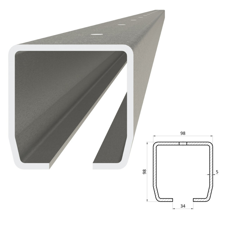 C profil MEDIO 98 x 98 x 5 x 3000 mm s otvory, pozinkovaný