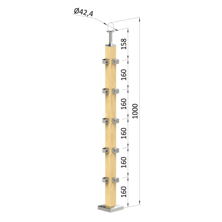 Dřevěný sloup, vrchní kotvení, 5řadový, rohový: 90°