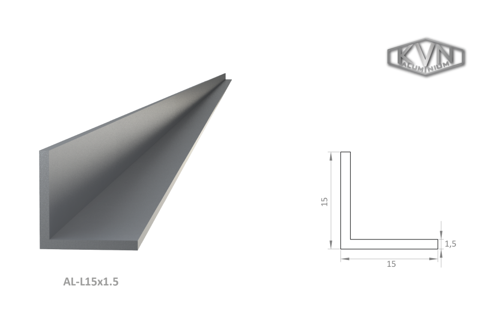"L" profil 15x15x1,5mm, materiál EN AW-6060 T66, přírodní hliník bez povrchové úpravy, délka 6m