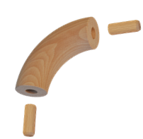 Dřevěný spojovací oblouk (průměr=42mm / 90°), materiál: buk, broušený povrch bez nátěru