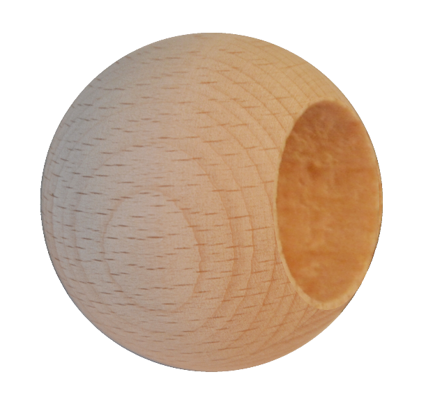 Dřevěná kulička (průměr=20mm) na ukončení trubky průměr=12mm, materiál: buk, broušený povrch bez nátěru