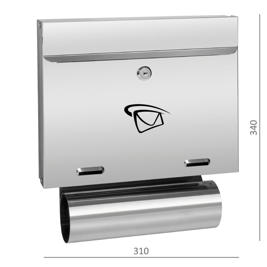 Poštovní schránka (340x310x60mm), vhoz (20x305mm) max. formát listu: A4, leštěná nerez AISI304
