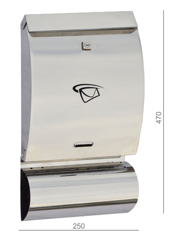 Poštovní schránka (250x470x65mm), max. formát listu: C4, leštěná nerez AISI430