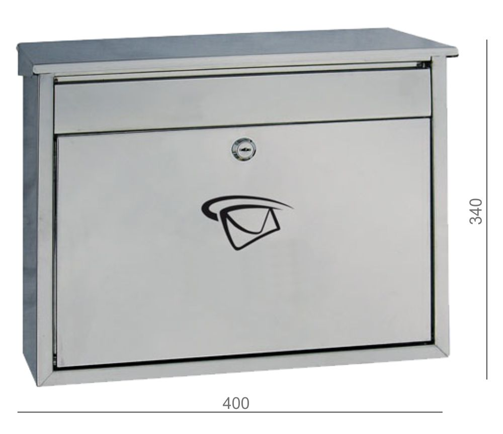 Poštovní schránka (400x340x100mm), max. formát listu: C4, leštěná nerez AISI430