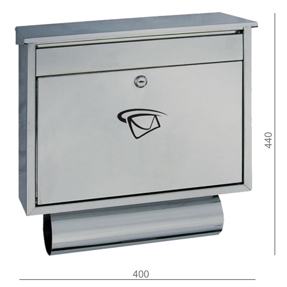 Poštovní schránka (400x440x100mm), max. formát listu: C4, leštěná nerez AISI4304