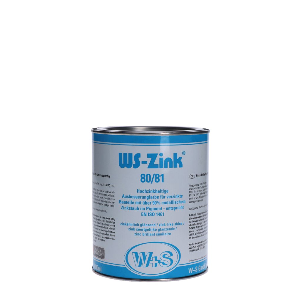 Zinková barva WS-Zink® 80/81 s obsahem zinku 90%, 1kg. Na opravy svárů, na žárově pozinkovaných konstrukcích; vzhledově sladěné s čerstvým pozinkováním, odolný do 300°C, základní nátěr pro následné lakování, vodivá ochranná vrstva na bodování