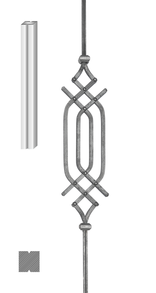 Kovaná výplň zábradlí 900mm, profil 12x12mm, ornament 510x140mm, nýtovaný 12x6mm
